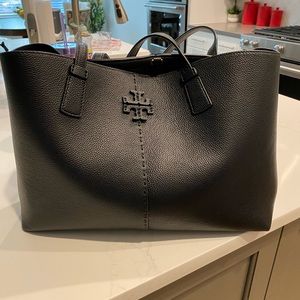 Like new black leather Tory Burch tote.